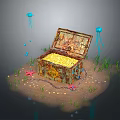Open Treasure Chest Home Decor Filled With Gold Featuring Blue Jellyfish Starfish And Seaweed