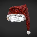 Festive Red Sequined Christmas Hat With White Trim And Pom Pom Decoration