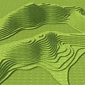 Green Layered Wavy Park Landscape Showcasing Rolling Lawn Terrain And Curved Lines