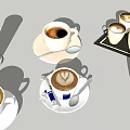 Coffee Cups with Latte Heart Art Black Coffee Kenco Brand and Spoons on Saucers
