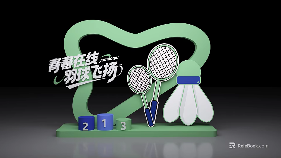Youthful Badminton Themed Photo Check In Spot With Rackets Shuttlecock And Numbers 2 1 3 3d model 