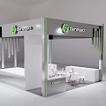 Modern Bango Exhibition Booth With White Green Design Geometric Vertical Stripes And Tables Chairs