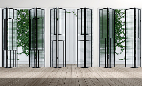 Modern folding door craft glass folding door 3d model