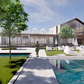 Detached Villa Modern Design With Gray Roof Courtyard Green Space And Water 3d model