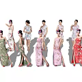 Women Wearing Various Stylish Cheongsam With Diverse Patterns And Designs