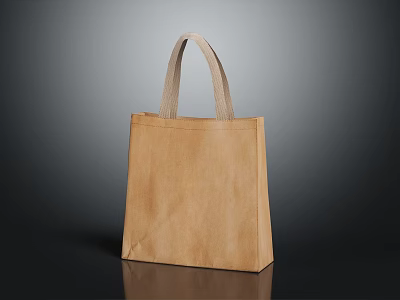 Brown Kraft Paper Tote Bag With Beige Handles Simple Design For Clothing Accessories 3d model