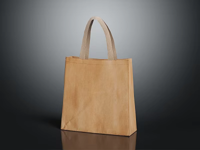 Brown Kraft Paper Tote Bag With Beige Handles Simple Design For Clothing Accessories 3d model