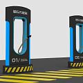 Industrial Equipment Charging and Swapping Station with Charging Gun No 01 and Yellow Warning Stripes