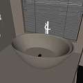Freestanding White Bathtub in Modern Bathroom with Tiled Floor and Window