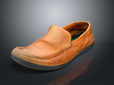 Comfortable Brown Leather Loafers With Stitched Design For Casual Daily Wear 3d model