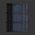 Sturdy Industrial Workshop With Metal Frame Blue Roof Panels Gray Door And Numbered Entrance Design