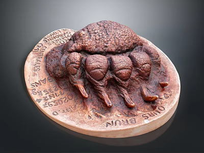 Brown Textured Trilobite Fossil Replica With Oval Base And Engraved Text 3d model
