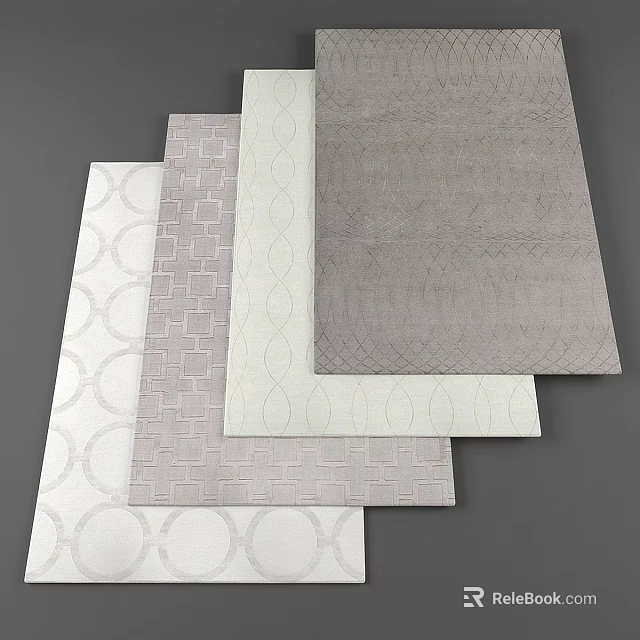 Square Rugs With Various Geometric Patterns And Textured Surfaces In Neutral Colors 3d model
