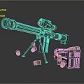 Sniper Rifle With High Power Scope Tripod And Ammunition Box With Bullets 3d model