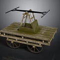 Wooden Cart With Two Wheels And Metal Lever Structure On Platform