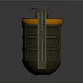 Green And Orange Hand Grenade With Cylindrical Body Pull Ring And Text Markings