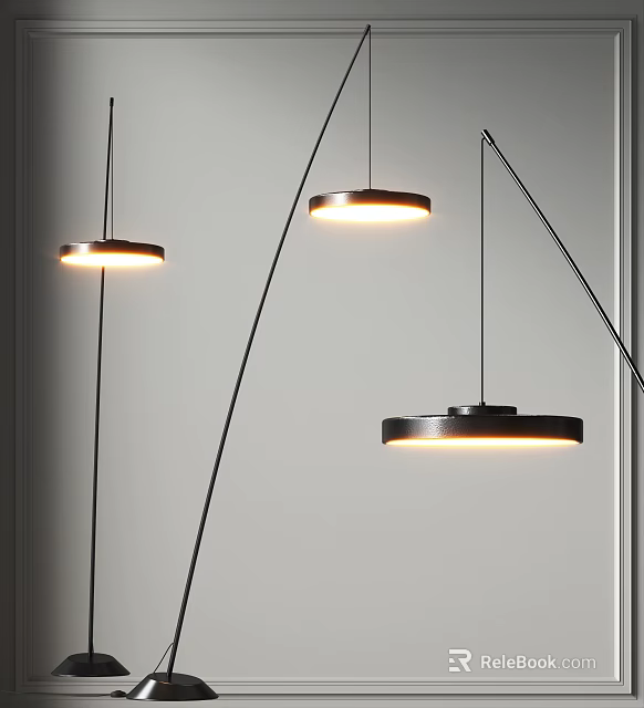 Sleek Modern Floor Lamp With Curved Metal Frame Round Lampshade And Soft Glow 3d model 