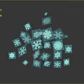 Decorative Blue Snowflakes with Various Shapes on Gray Background and Reflections