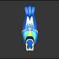 Colorful Flying Bird With Blue Yellow White Feathers Standing On Dark Background
