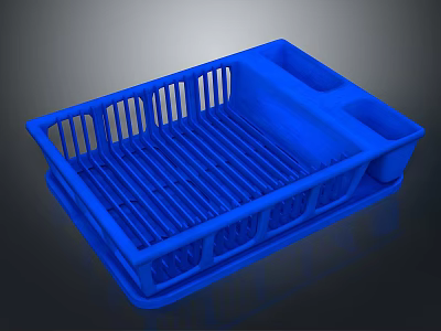 Blue Plastic Kitchen Dish Drying Rack With Divided Compartments And Tray 3d model