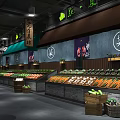 Supermarket Fresh Produce Section With Colorful Fruits Vegetables And Wooden Shelves