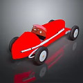 Red Toy Race Car with Wooden Body Teddy Bear in Driver Seat and Large Wheels