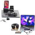 Electronic Devices Collection With Headphones Tablet Smartphone Game Controller And Accessories