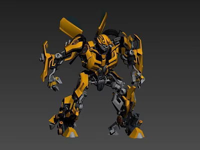 Yellow And Black Mechanical Robot Standing With Detailed Arm And Leg Parts 3d model