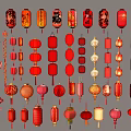 Traditional Chinese Lanterns With Various Colors Shapes And Decorative Patterns 3d model