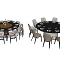 Modern Round Dining Table Set With Multiple Chairs And Black Wooden Tops 3d model