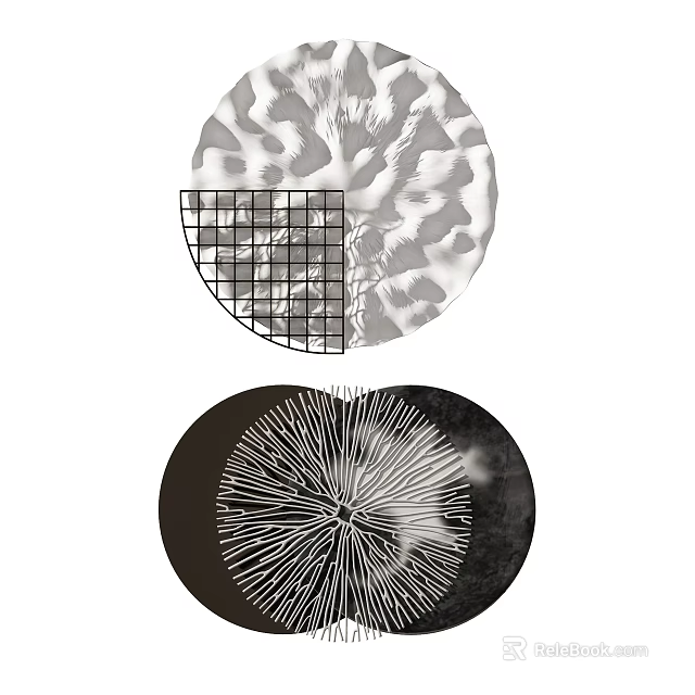 Modern Circular Wall Decor with Grid Pattern Marble Texture and Radial Lines Black Background 3d model