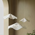 Elegant White Wave Shaped Pendant Lights With Folded Texture And Beige Wall Background 3d model