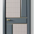 Modern Swing Door With Gray Frame Gold Handle And Textured White Panels 3d model