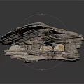 Natural Rock Bench Structure With Layered Stone Texture And Supporting Base