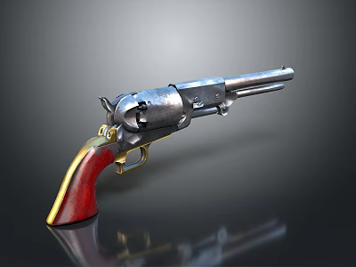 Vintage Revolver Weapon Featuring Metal Barrel And Red Yellow Wooden Grip 3d model