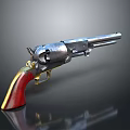 Vintage Revolver Weapon Featuring Metal Barrel And Red Yellow Wooden Grip