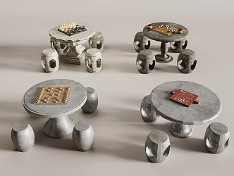 Stone Table Stone Bench Chess Go Chess 3d model