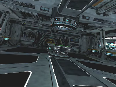 Futuristic Spacecraft Interior With Metallic Structures Control Panels And Illuminated Lights 3d model