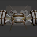 Mechanical Device with Large Spoked Wheels Metal Wooden Frame Central Circular Console Support Stands