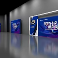 Modern Conference Venue Stage Setup With Large Screen And Blue Seats