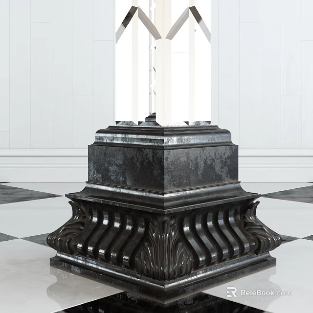 Classical Black Column Capital With Intricate Carved Patterns And Ornate Base In Interior Setting 3d model