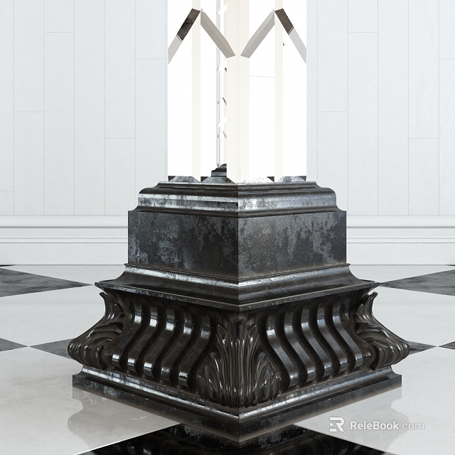 Classical Black Column Capital With Intricate Carved Patterns And Ornate Base In Interior Setting 3d model 