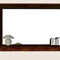 Modern Bay Window with White Venetian Blinds Wooden Sill Table Lamp Fruit Plate and Books