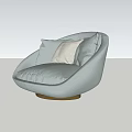 Light Gray Round Single Sofa With Comfortable Cushion And Gold Base 3d model