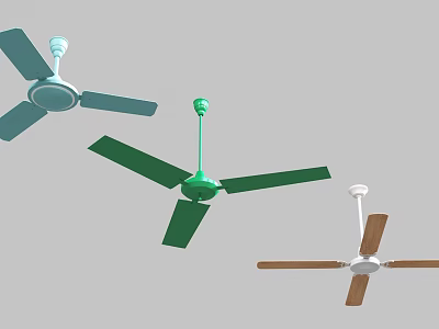 Three Assorted Color Air Conditioning Fans With Ceiling Mounted Blades 3d model