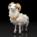 Detailed White Sheep Figurine Featuring Golden Horns And Decorative Collar