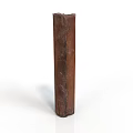 Brown Textured Wooden Post Standing Vertically On White Background With Natural Grain Details