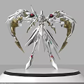 White Mechanical Humanoid Figure With Large Wings Golden Red Details On White Base