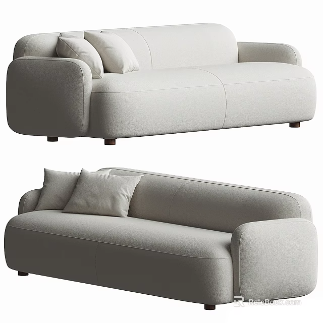 Modern Light Colored Fabric Multi Seater Sofa With Plush Cushions And Comfortable Armrests 3d model