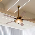 Modern Ceiling Fan With Light And Wooden Blades Golden Metal Interior Design